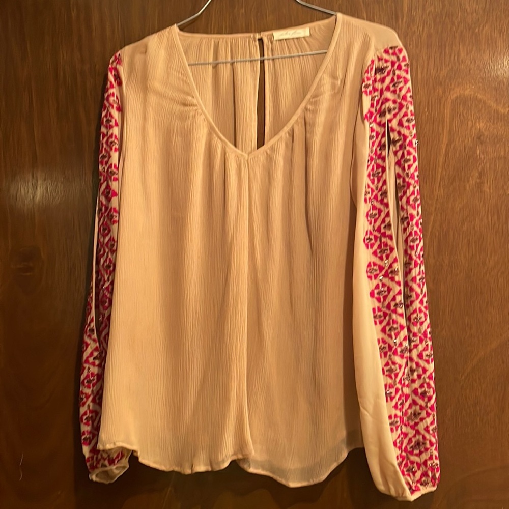 Women’s blouse size large with beaded embellished sleeves. Very pretty